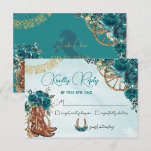 Cartons Réponse Turquoise Blue Green Floral Charro Quinceañera Rép