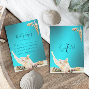 Cartons Réponse Turquoise Blue Turquoise Seashell Beach Mariage