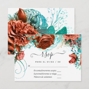 Cartons Réponse Turquoise espagnol - Turquoise et Mariage Floral C