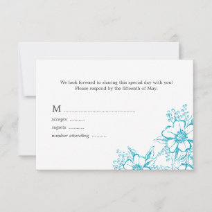 Cartons Réponse Turquoise Floral Letterpress Style Mariage
