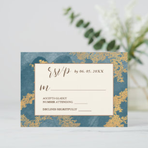Cartons Réponse Turquoise or Elegant Abstrait Aquarelle Mariage