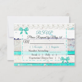 Cartons Réponse Turquoise Turquoise gris rustique mariage en bois
