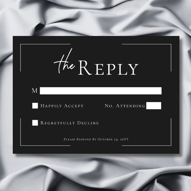 Cartons Réponse Typographie minimale Mariage noir et blanc (Minimal Typography Black & White Wedding RSVP Card)