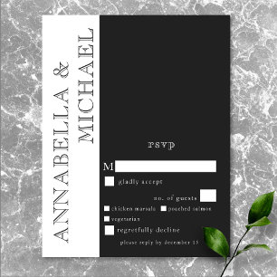 Cartons Réponse Typographie moderne noir blanc Mariage dîner