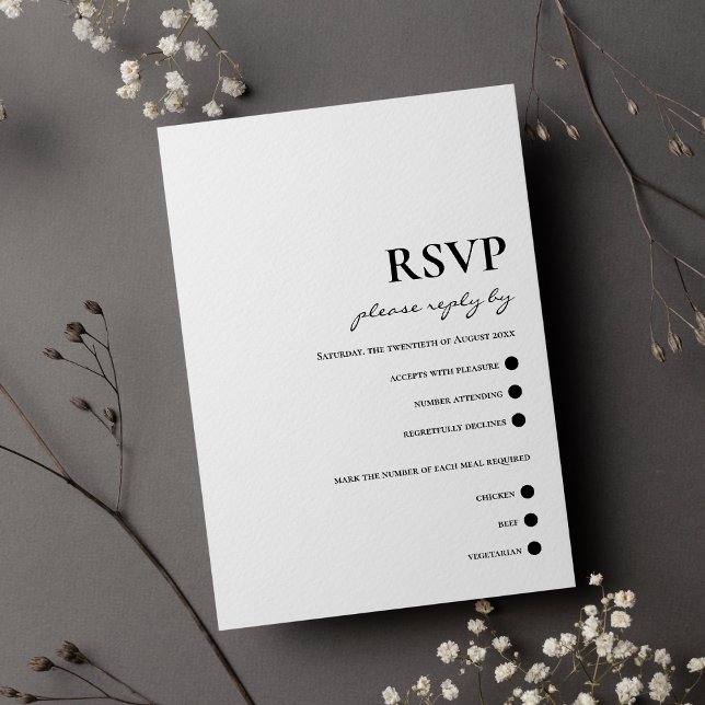 Cartons Réponse Typographie noire moderne mariage simple élégant (Modern black typography simple elegant wedding RSVP)