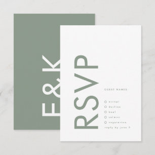 Cartons Réponse Ultra Moderne Sage Green Monogramme Simple Mariage
