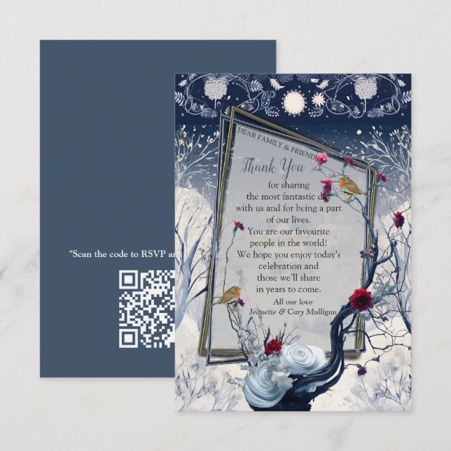 Cartons Réponse Unique hiver Ikabana Festive Merci (Devant / Derrière)