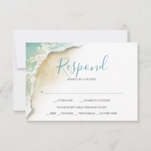 Cartons Réponse Vagues de l'océan Mariage Turquoise Bleu Répondre 