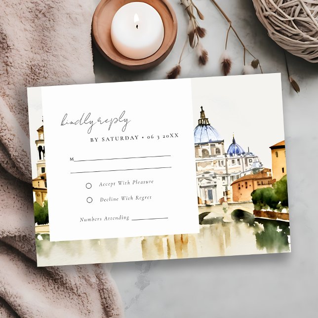 Cartons Réponse Vatican Rome Italie Aquarelle Paysage Mariage (Créateur téléchargé)