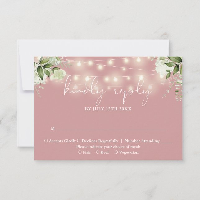 Cartons Réponse Verdure Floral Lights Dusty Rose Mariage (Devant)