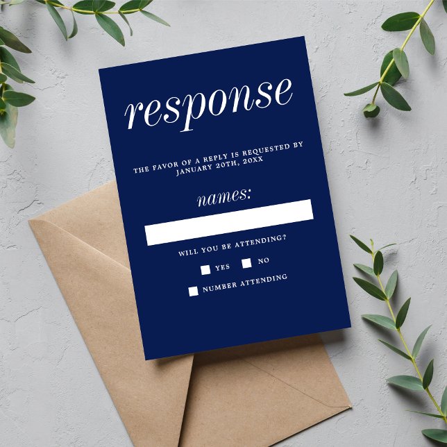 Cartons Réponse Véritable Simplicité 2 Encre Bleue Mariage Minimal (Créateur téléchargé)