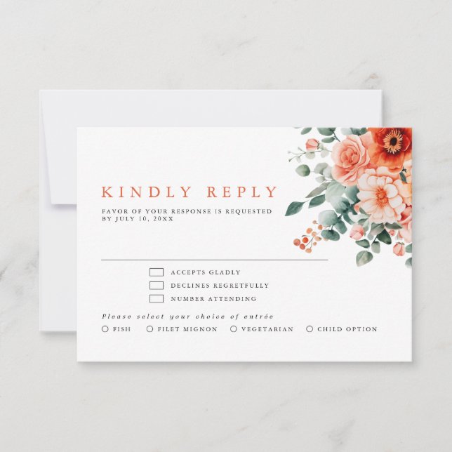 Cartons Réponse Verona Sunset Bright Orange Moderne Mariage Floral (Devant)
