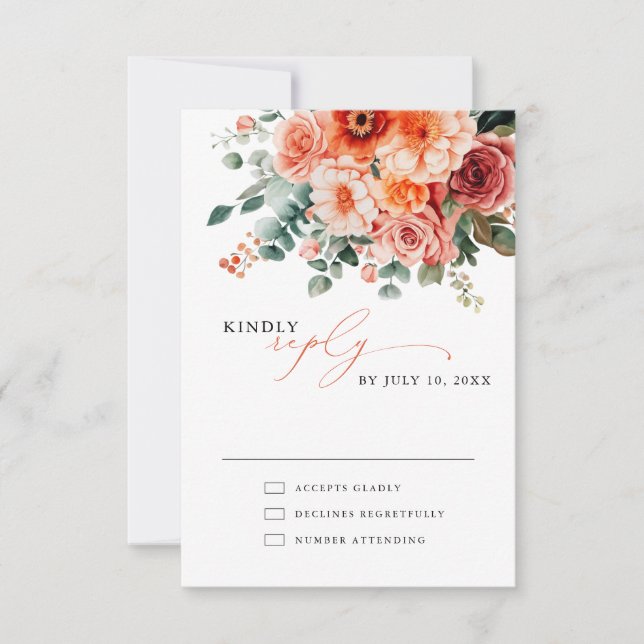 Cartons Réponse Verona Sunset Bright Orange Moderne Mariage Floral (Devant)