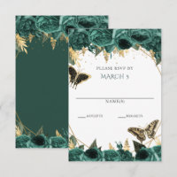 Vert émeraude or floral papillons Quinceanera