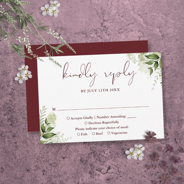 Cartons Réponse Vert Floral Élégant Mariage rose de bois de rose (Greenery Floral Elegant Rosewood Pink Wedding RSVP Card)