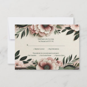 Cartons Réponse Vert foncé luxuriant et rose pâle Mariage floral