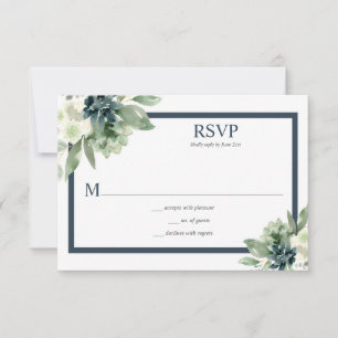 Cartons Réponse Vert & Indigo Blue Watercolor Succulents
