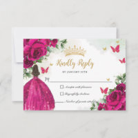 Vibrant Fuchsia rose Floral Princesse Quinceañera