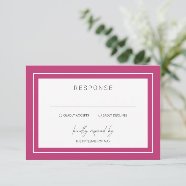 Cartons Réponse Vibrant rose gras bordure Mariage moderne (Debout devant)