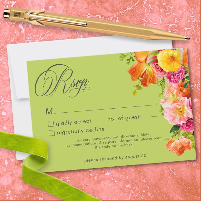 Cartons Réponse Vibrant Summer Floral Lime Orange Pink Wedding (Vibrant Summer Floral Lime Orange Pink Wedding RSVP Card)