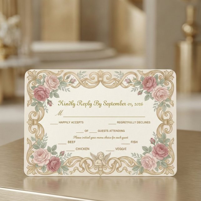 Cartons Réponse Victorian Cherub Ornate Floral Scroll (Créateur téléchargé)