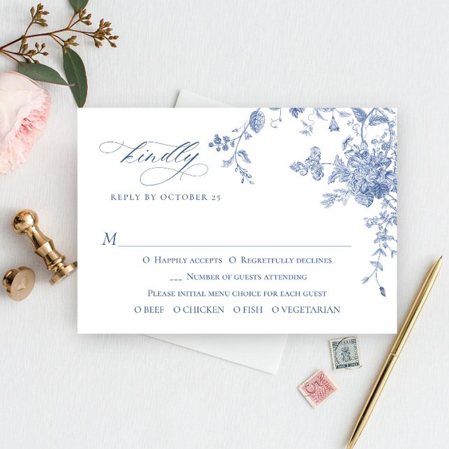 Cartons Réponse Victorian Dusty Blue French Garden Floral Mariage (Créateur téléchargé)