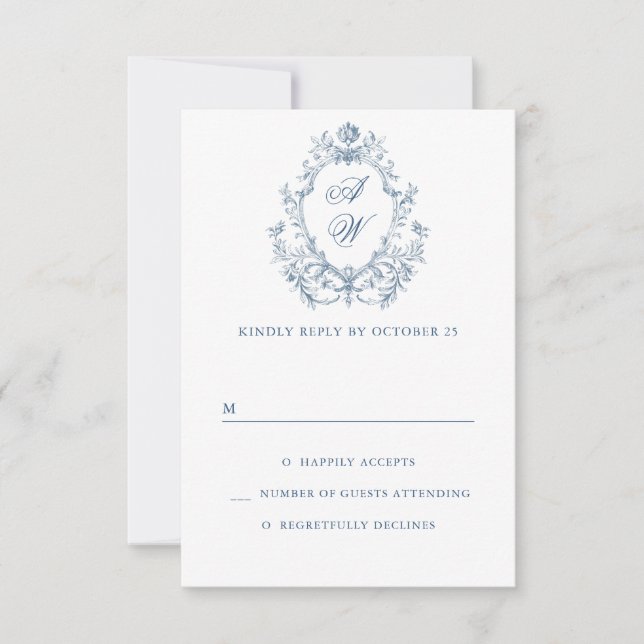 Cartons Réponse Victorien Ornate Grace Floral Dusty Mariage bleu (Devant)
