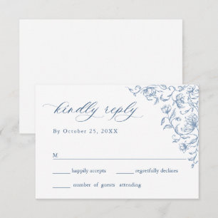 Cartons Réponse Victorien Ornate Grace Floral Dusty Mariage bleu