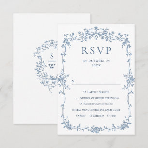 Cartons Réponse Victorien Ornate Grace Floral Dusty Mariage bleu