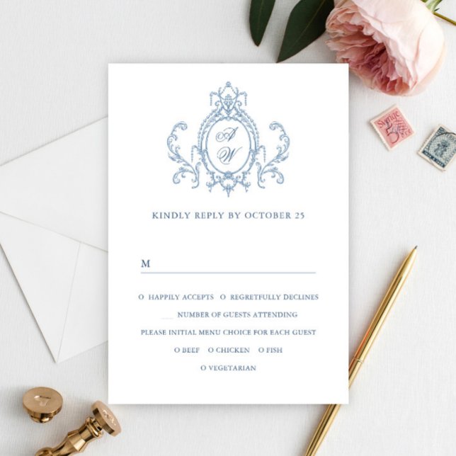 Cartons Réponse Victorien Ornate Grace Floral Dusty Mariage bleu (Créateur téléchargé)