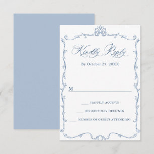 Cartons Réponse Victorien Ornate Grace Floral Dusty Mariage bleu