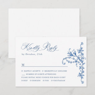 Cartons Réponse Victorien Ornate Grace Floral Dusty Mariage bleu