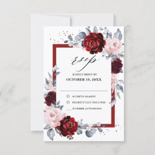 Cartons Réponse Vin de Bourgogne Dusty Blue Slate Floral Mariage
