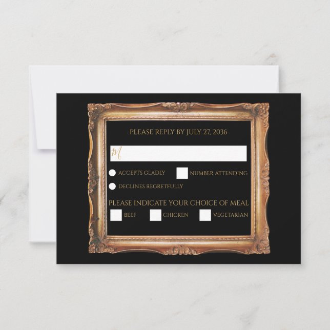 Cartons Réponse Vintage Black & Gold Mariage (Devant)