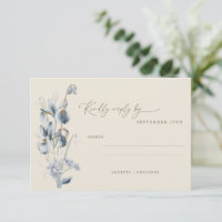 Vintage bleu bleu floral minimaliste Mariage