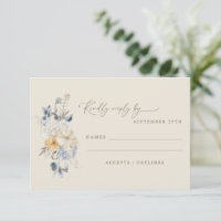 Vintage bleu jaune Floral minimaliste Mariage