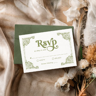 Cartons Réponse Vintage Chinoiserie Frame Olive Green Mariage