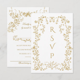 Cartons Réponse Vintage Eleganse Golden Flowers Mariage photo