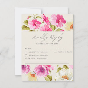 Cartons Réponse Vintage fleuri Fleurs roses choix de repas Mariage