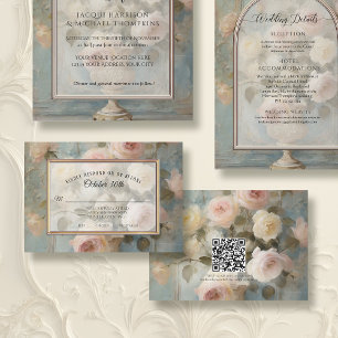 Cartons Réponse Vintage Floral Elegance Blue Rose Gold Mariage