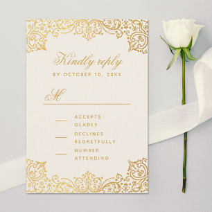 Cartons Réponse Vintage Gold Ivory Élégant Mariage de script antiq