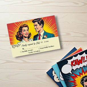 Cartons Réponse Vintage Retro Romantic Couple Comic Style Mariage
