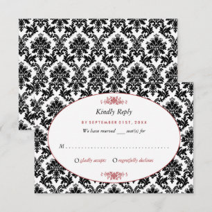 Cartons Réponse Vintage rouge, noir et blanc Mariage damassé