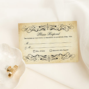 Cartons Réponse Vintage Rustic Black Flourish Mariage