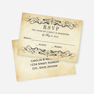 Cartons Réponse Vintage Rustic Black Flourish Mariage