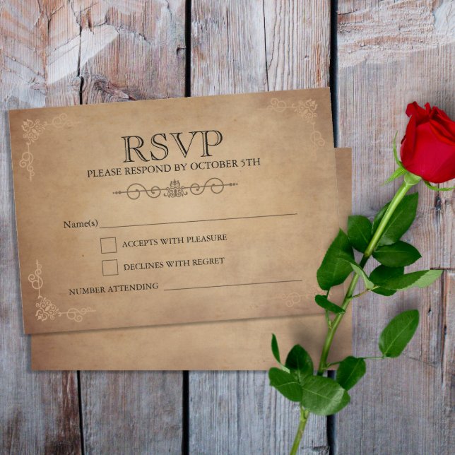 Cartons Réponse Vintage Rustique vieux parchemin Mariage victorien (Créateur téléchargé)