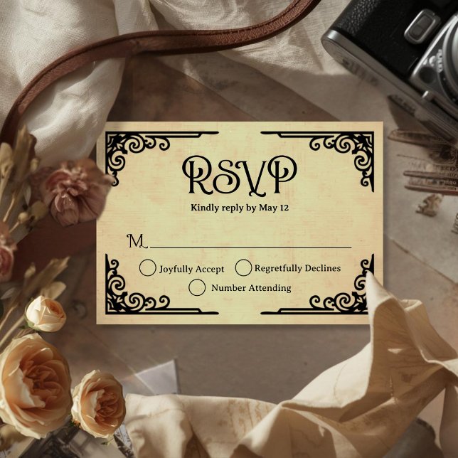 Cartons Réponse  Vintage Wedding  (Cinematic Vintage Sepia Filmgrain Wedding RSVP Card)