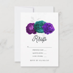 Cartons Réponse Violet rustique et Mariage floral turquoise