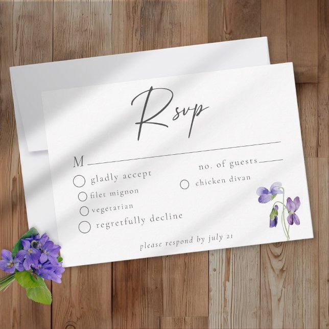 Cartons Réponse Violet Watercolor Minimalist Elegant Wedding (Créateur téléchargé)