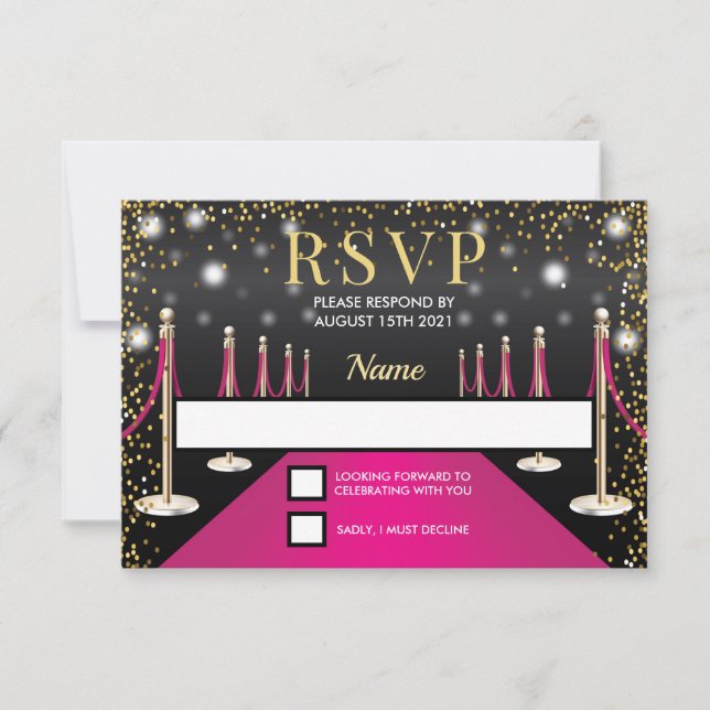 Cartons Réponse VIP Pass Hollywood rouge rose tapis Anniversaire (Devant)